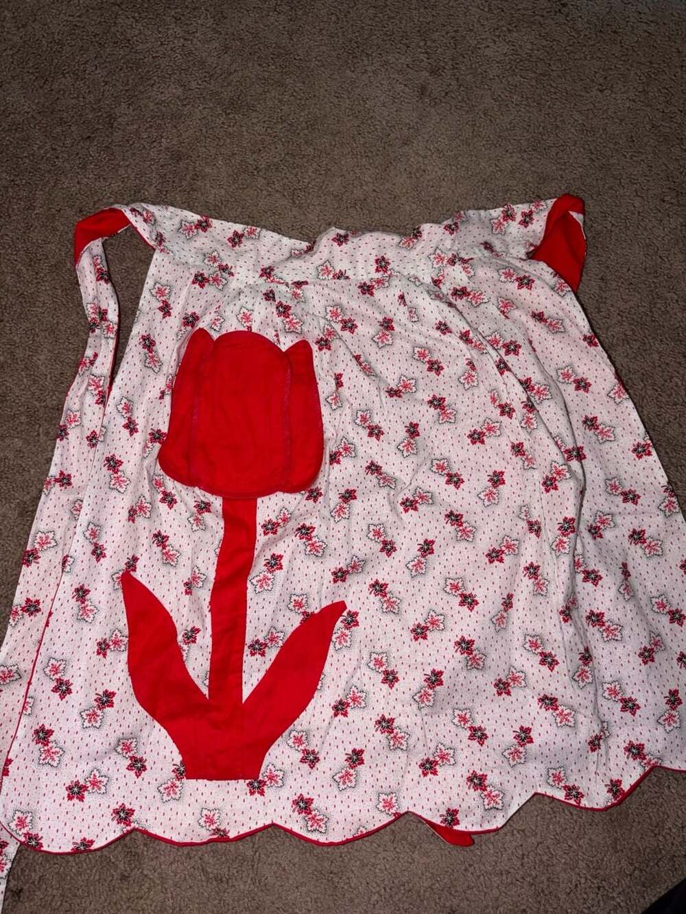 Vintage Floral Tulip Applique Half Apron